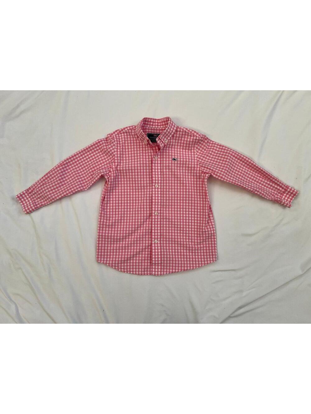 Vineyard Vines boys 4T pink and white gingham button down collared dress shirt
